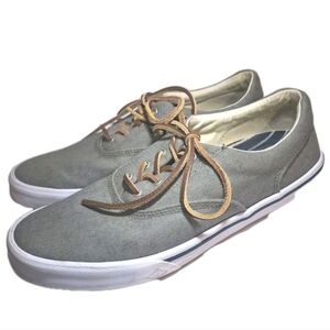 Sperry Top Sider Mens Size 8.5 Gray White Canvas Loafer Sneaker Boat Shoes EUC